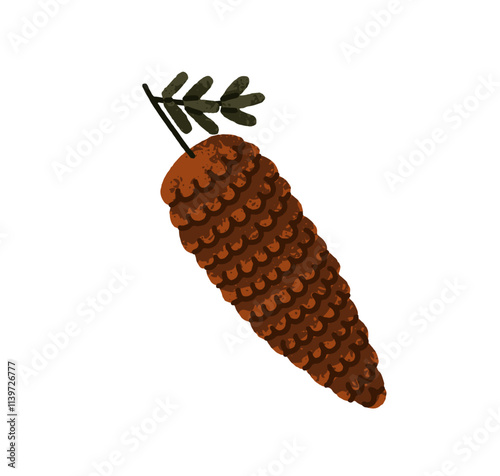 Pine cone. Conifer pinecone, brown wood seasonal decoration. Botanical decora...