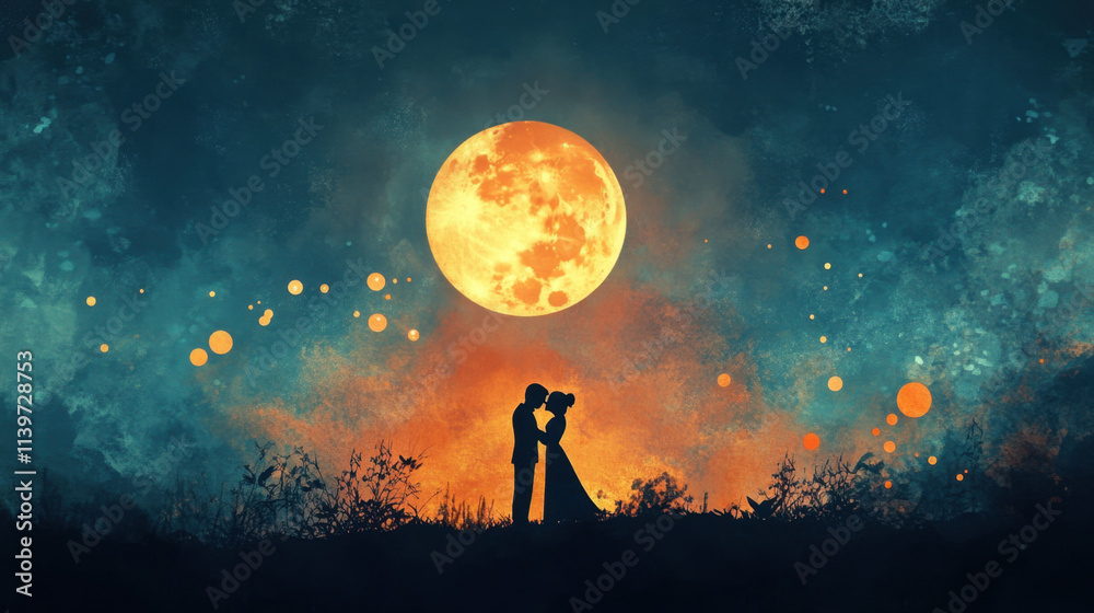 A silhouette of a couple sharing a kiss on a hilltop. vector, illustration, romance, A silhouette of a couple sharing a kiss on a hilltop. vector, illustration, romance,