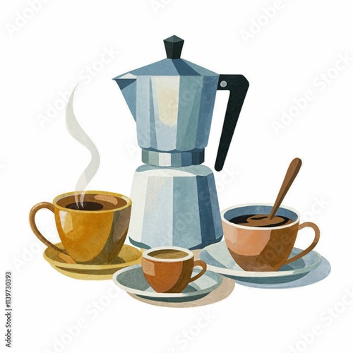 Illustration of coffee maker and coffee