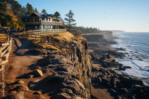 elevated viewpoint offers a distinct outlook on landscape, showcasing sweeping vistas, a detailed coastline, and evoking a sense of curiosity and awe photo