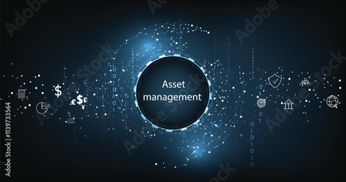 Asset management concept. Business investment asset management technology concept on dark blue background.