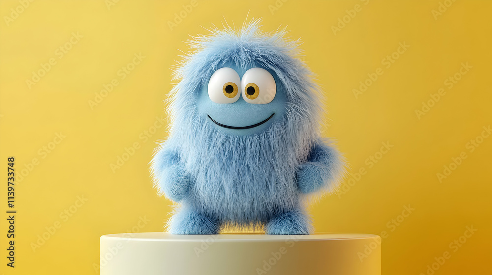Fototapeta premium Happy Fluffy Blue 3D Monster Illustration
