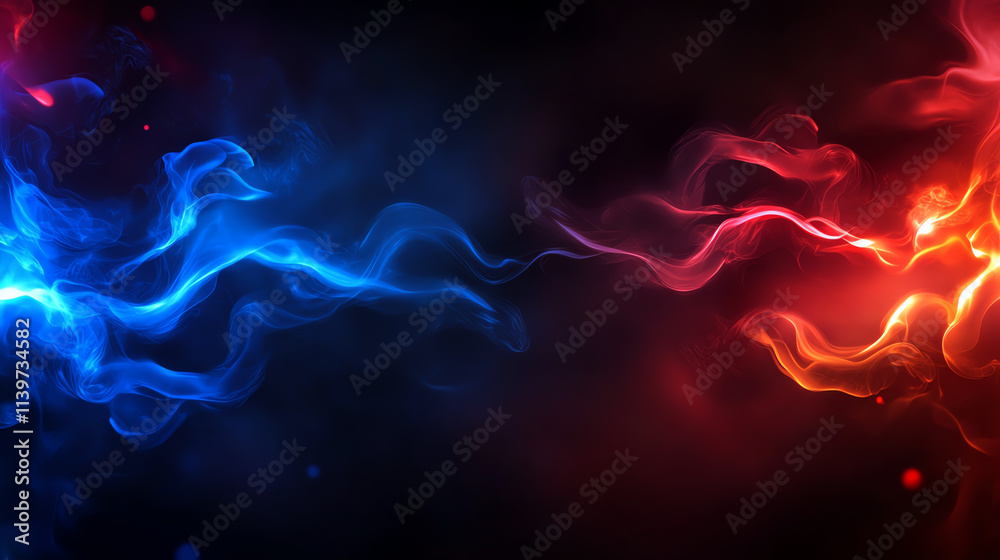 Obraz premium Colorful swirling smoke patterns in blue and red, creating an abstract and dynamic effect.