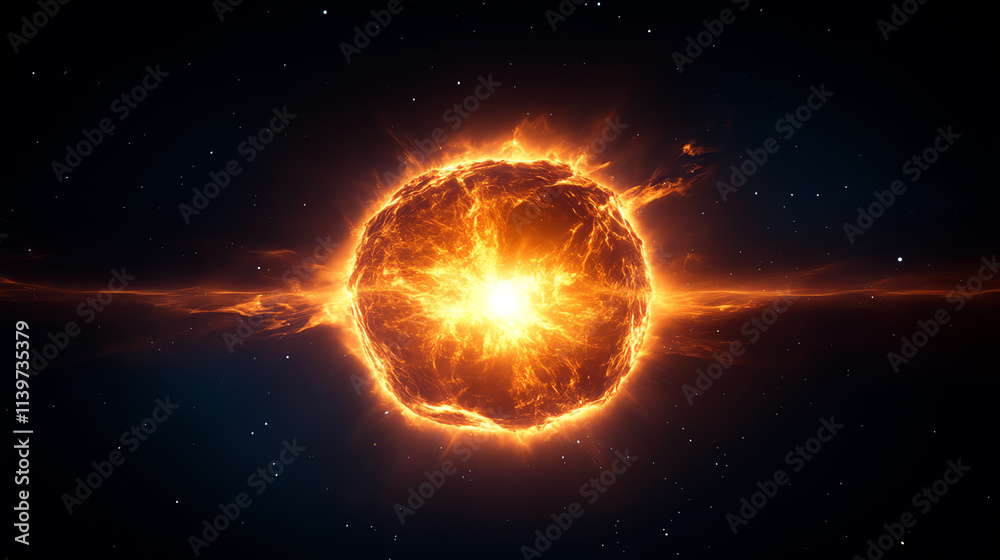 Obraz premium A vibrant depiction of a sun-like star radiating energy in the cosmos.