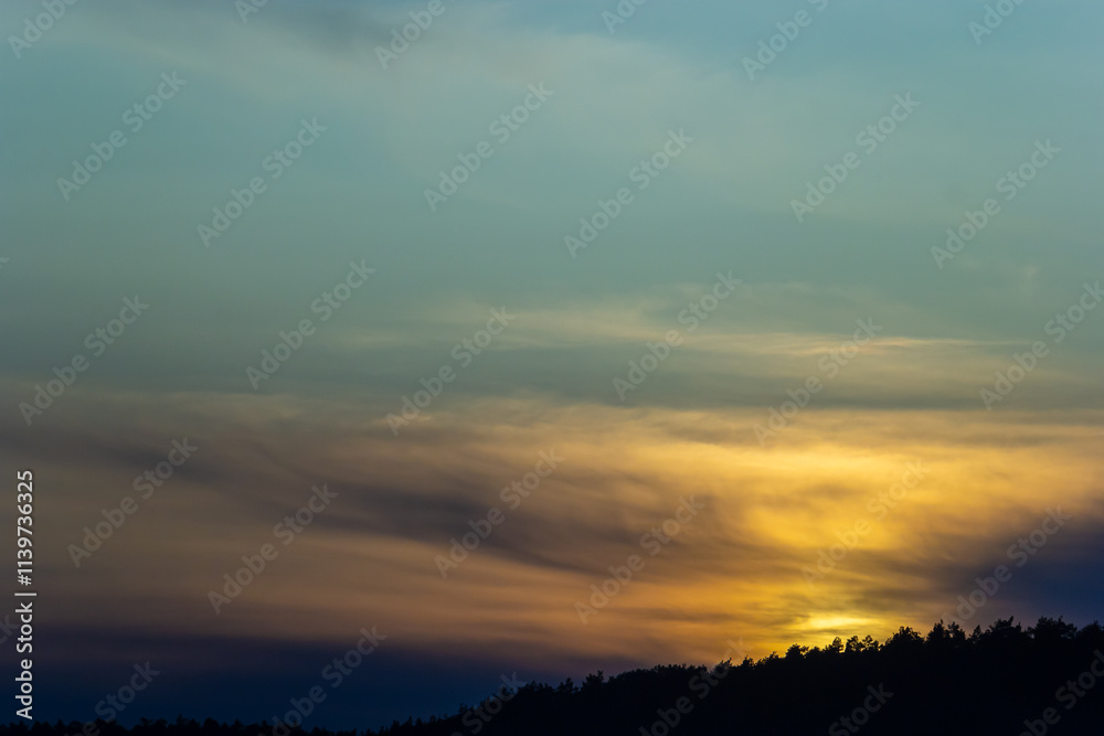 Horizon panorama and dramatic twilight sky and cloud sunset background. Natural sky background texture, beautiful color. Dark clouds, big storm and rain. Weather and nature concept Horizon panorama and dramatic twilight sky and cloud sunset background. Natural sky background texture, beautiful color. Dark clouds, big storm and rain. Weather and nature concept