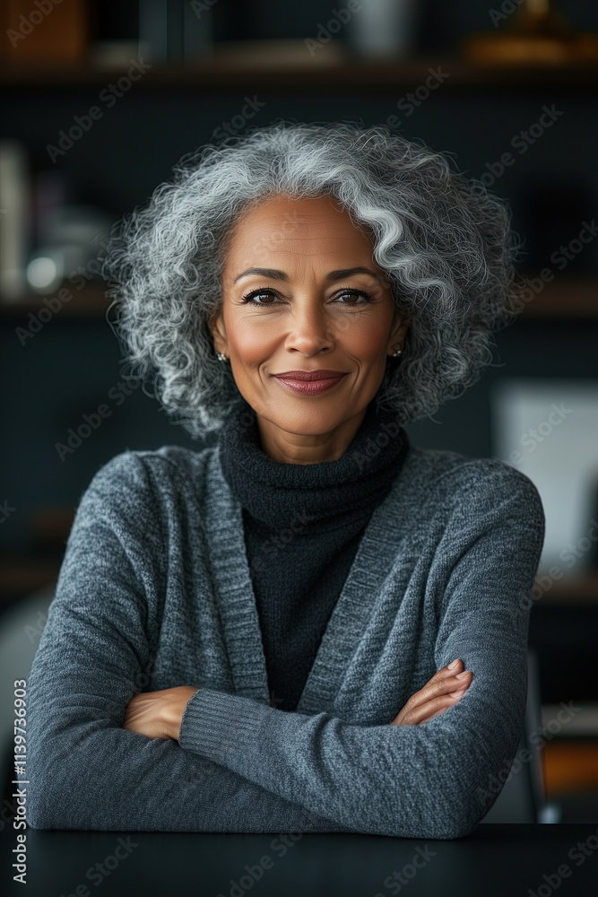 Elegant, senior African American businesswoman. Warm personality of a manager concept. Elegant, senior African American businesswoman. Warm personality of a manager concept.