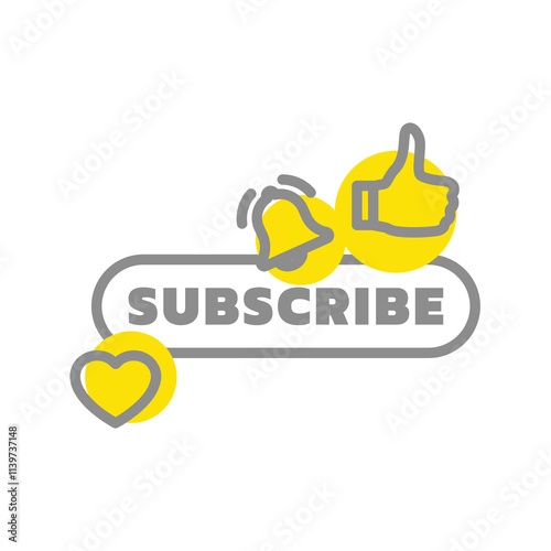 Subscribe bar with like, love and notification bell. Follow, subscription web template vector icon. 