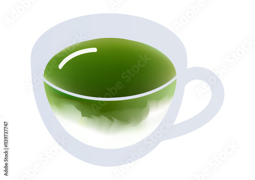 透明なガラスカップに入った抹茶ラテのベクターイラスト