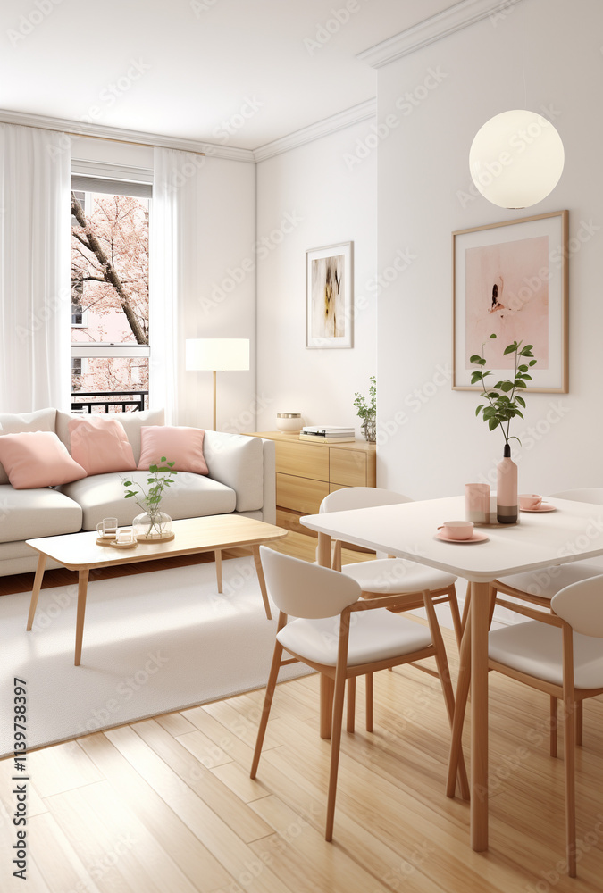 Modern living room with table, sofa and home plants. Modern living room with table, sofa and home plants.