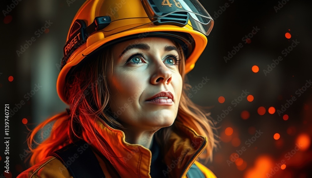 Brave firefighter gazing into the flames while preparing for a rescue mission during a nighttime blaze Brave firefighter gazing into the flames while preparing for a rescue mission during a nighttime blaze