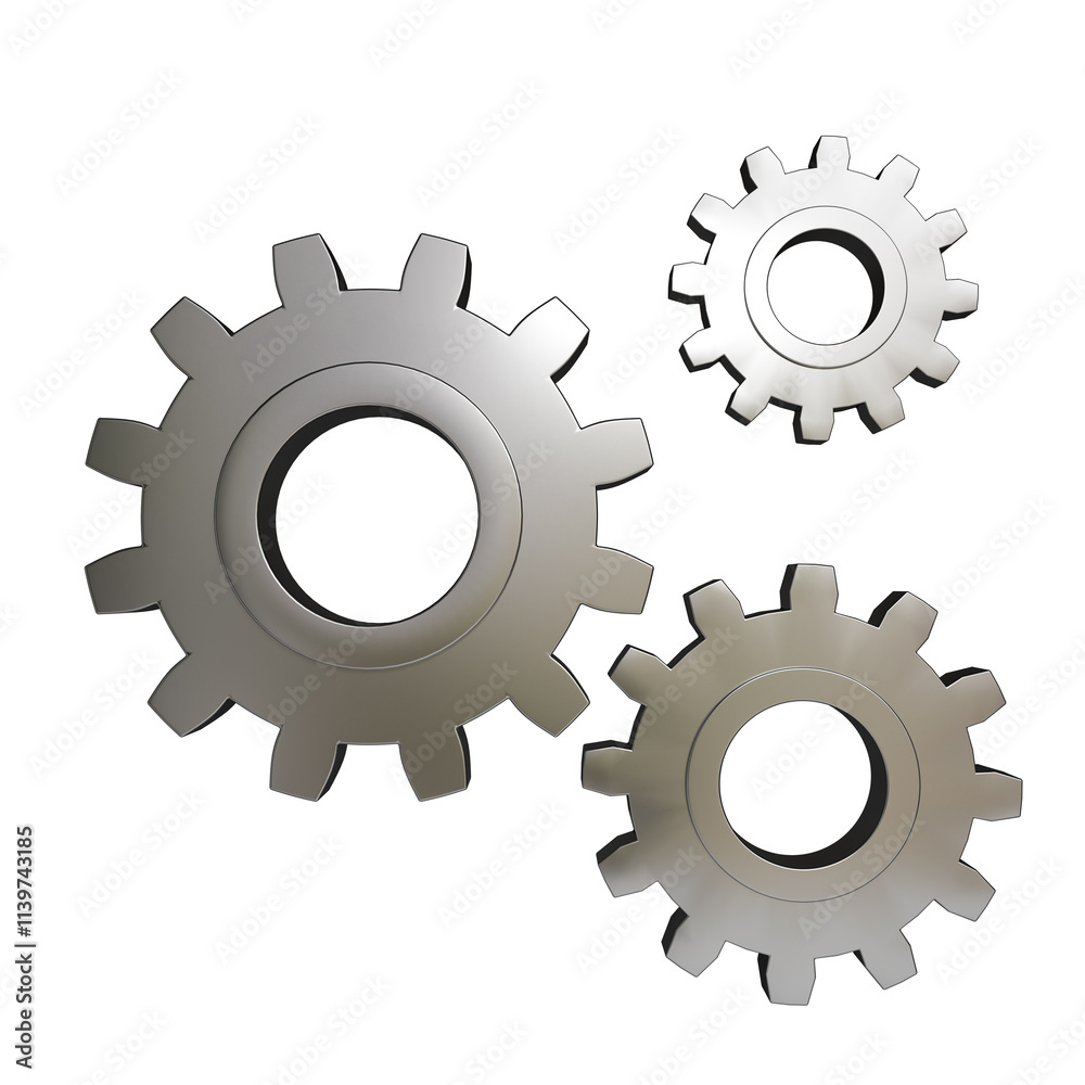 Teamwork business concept - top view of 3 metal gear isolated on white background, 3d render Teamwork business concept - top view of 3 metal gear isolated on white background, 3d render