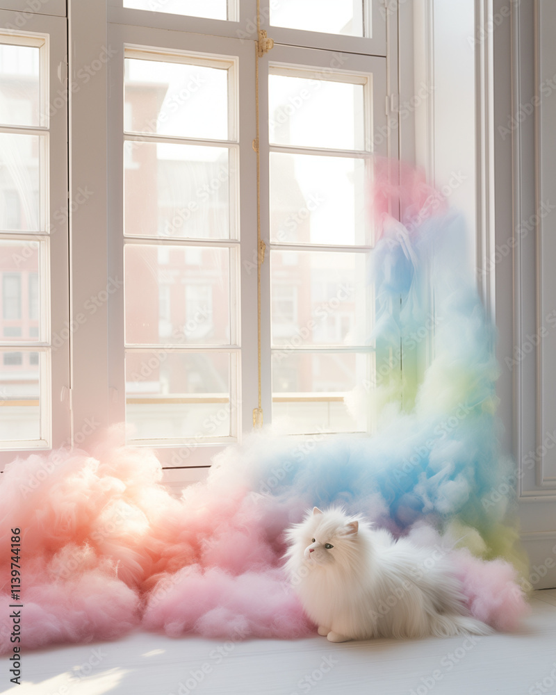 Fluffy pink sofa and fluffy cat Fluffy pink sofa and fluffy cat