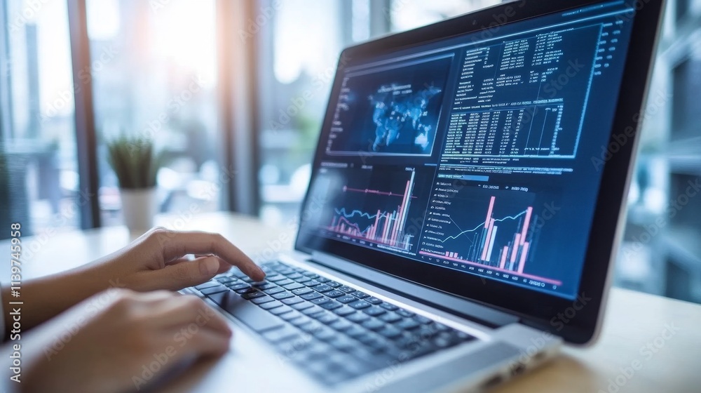 Young Professional Working Remotely on Data Analysis with AI Tools Young Professional Working Remotely on Data Analysis with AI Tools
