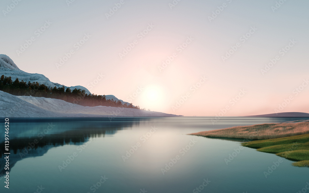 Fototapeta premium sunset over the lake