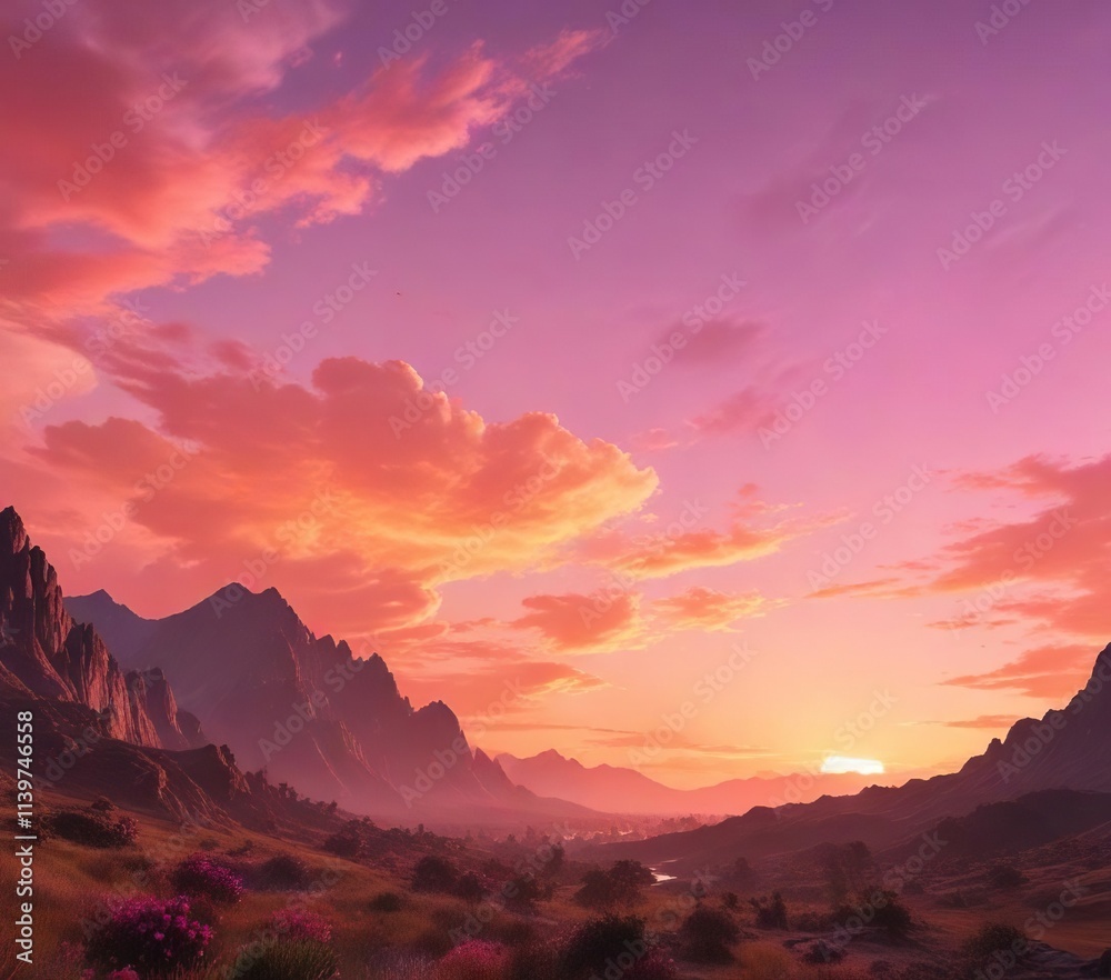 Warm hues of orange and pink paint the sky as day gives way to night, vibrant hues, sky, atmospheric conditions Warm hues of orange and pink paint the sky as day gives way to night, vibrant hues, sky, atmospheric conditions