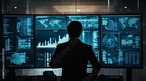 Professional IT Worker Analyzing Data on High-Tech Digital Dashboard