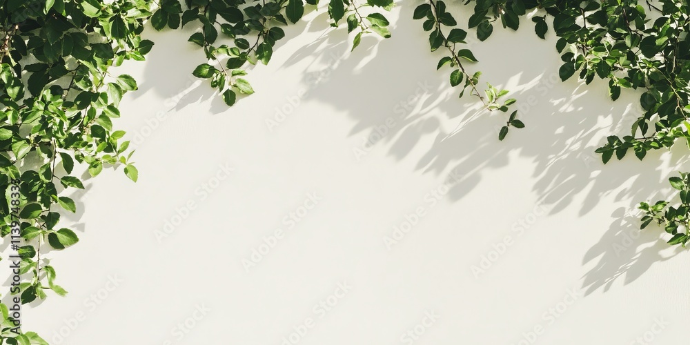 Vine leaves create a natural border around a clean, empty banner space for artistic displays or announcements Vine leaves create a natural border around a clean, empty banner space for artistic displays or announcements