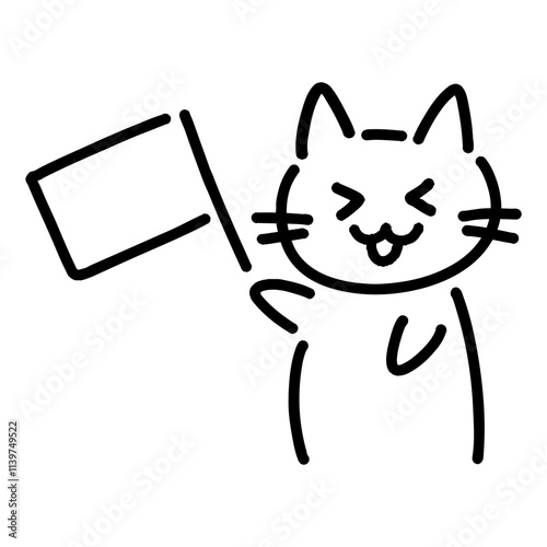 旗を持って応援している手書きの猫のイラスト