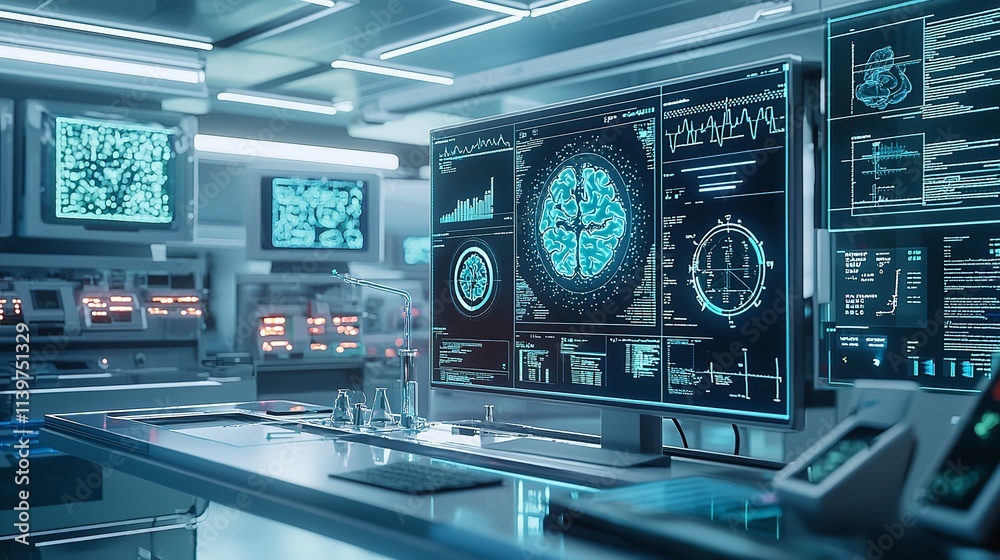 Futuristic AI Health Diagnostics Laboratory Concept Futuristic AI Health Diagnostics Laboratory Concept