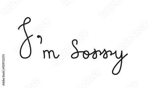 Vector image of apology lettering. Calligraphic text I'm sorry in horizontal doodle style.