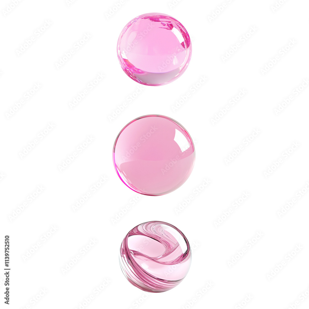 Obraz premium 3D render of a glass marble with a pink swirl pattern, isolated on a white background