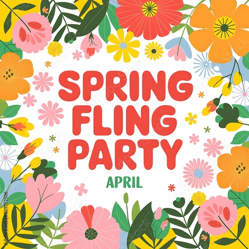 Spring Fling Party Invitation Featuring Colorful Flowers photo