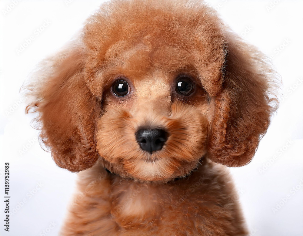 Retrato de estudio de un perro cachorro de raza caniche sentado aislado sobre fondo blanco Retrato de estudio de un perro cachorro de raza caniche sentado aislado sobre fondo blanco