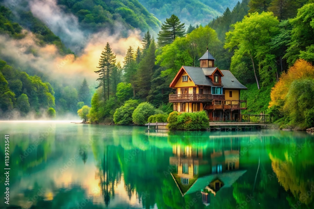 Nestled by an emerald lake, this surreal retreat boasts unique architecture, serene waters, and a dreamy landscape, creating a fantastical paradise infused with mystical vibes. Nestled by an emerald lake, this surreal retreat boasts unique architecture, serene waters, and a dreamy landscape, creating a fantastical paradise infused with mystical vibes.