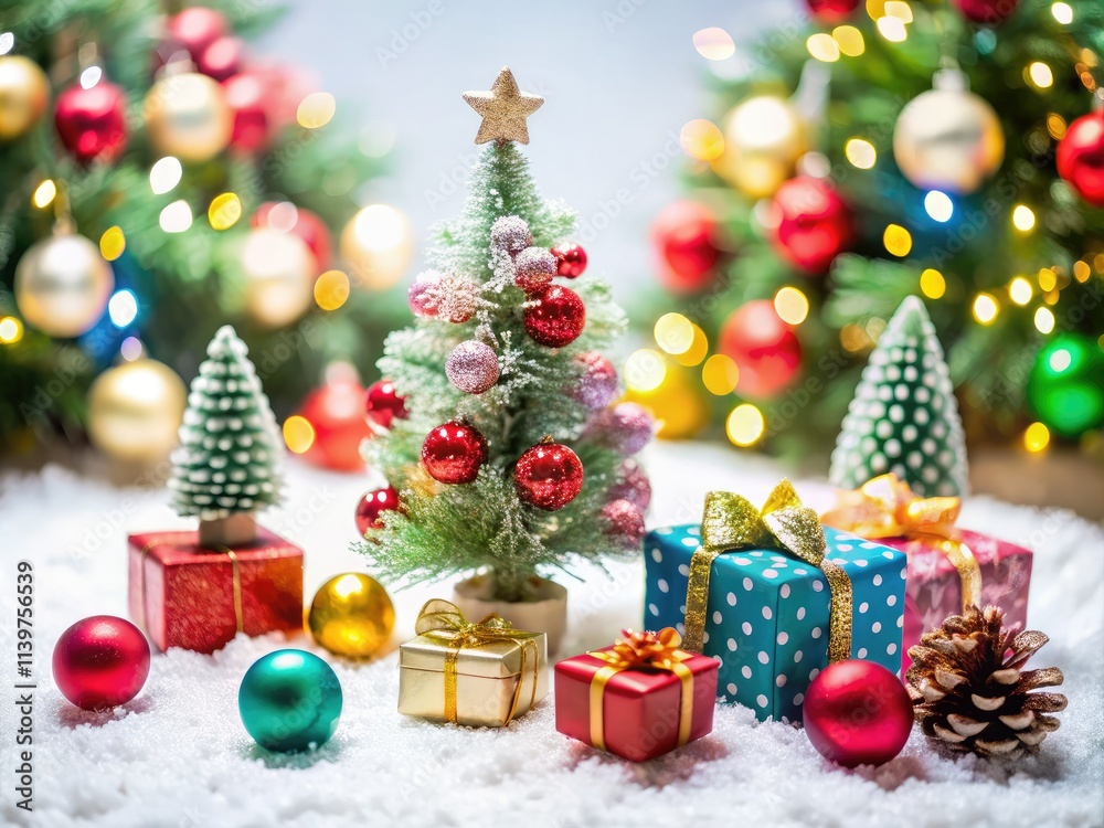 Naklejka premium ornaments, gifts, trees, snowflakes, and festive decorations on a white background, perfect for enhancing holiday-themed projects and designs.