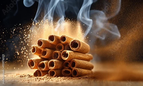 Aromatic Cinnamon Sticks with Smoke and Powder Explosion