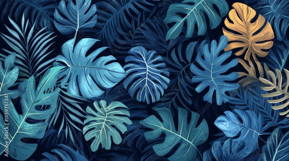 Dark-toned tropical leaves creating a jungle-themed aesthetic. Dark-toned tropical leaves creating a jungle-themed aesthetic.