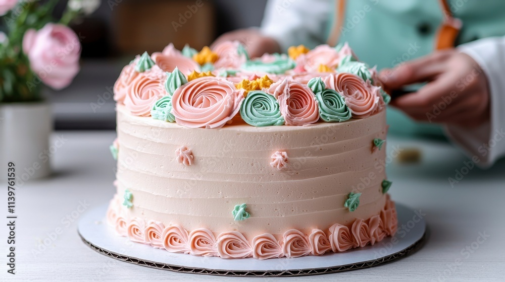 Beautifully Decorated Pink Cake with Swirls and Flowers, Perfect for Celebrations and Special Occasions with Intricate Piping and Elegant Design Beautifully Decorated Pink Cake with Swirls and Flowers, Perfect for Celebrations and Special Occasions with Intricate Piping and Elegant Design