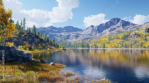 Scenic landscape of Haviland Lake during a sunny weekend. photo