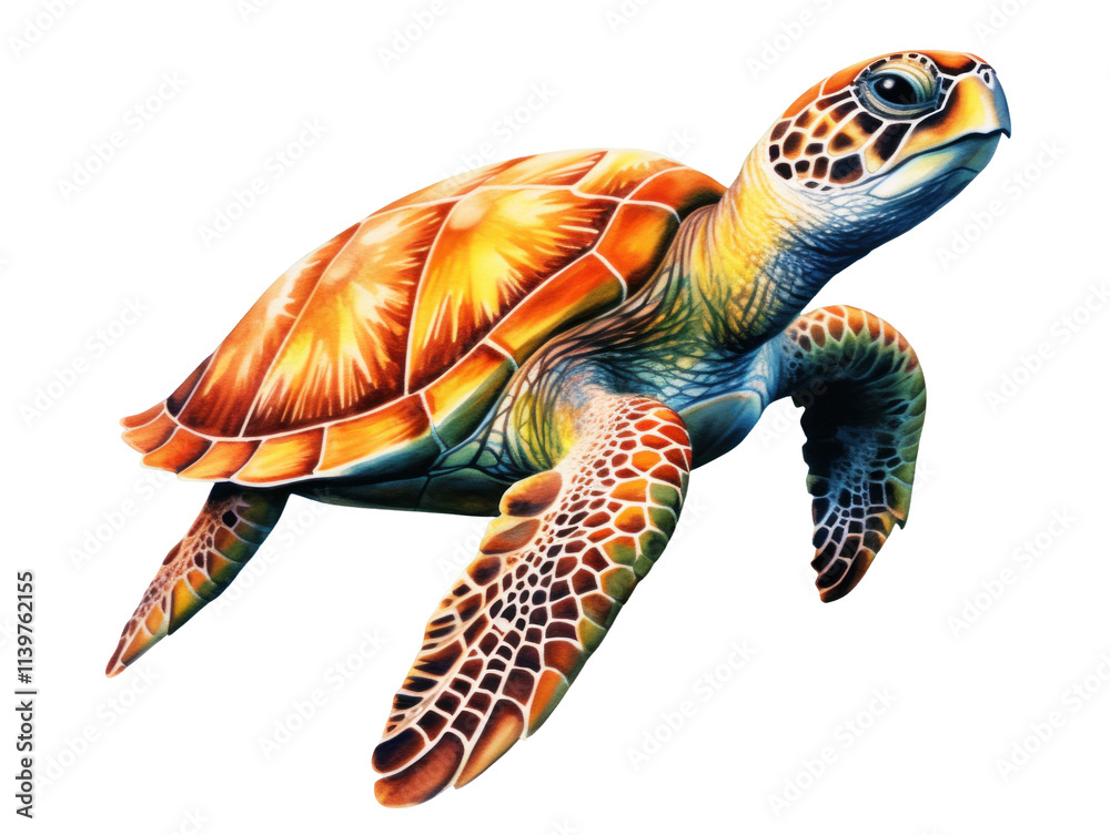 Fototapeta premium Colorful Sea Turtle Swimming in Ocean Waters