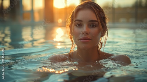 Woman in Pool During Golden Hour