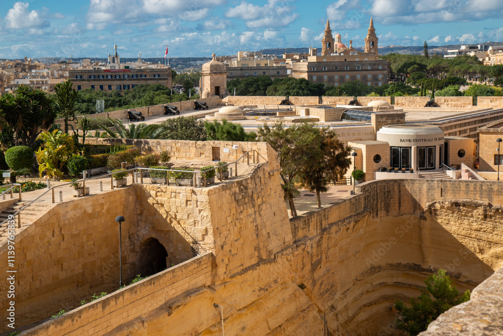 Valletta (il-Belt Valletta) massive fortification city wall Xlokk South Eastern Region of Malt