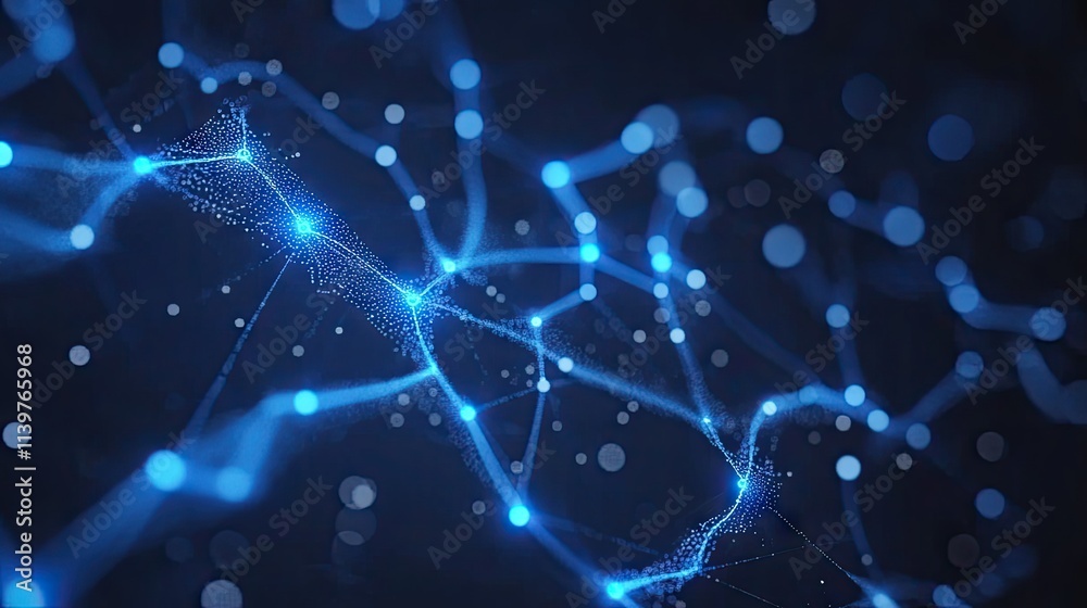 Abstract Network Connection with Bright Blue Dots on Dark Background