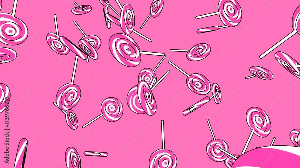 Toon-style lollipops of pink color on a pink background.
Loop able 3DCG animation.
Toon-style lollipops of pink color on a pink background.
Loop able 3DCG animation.