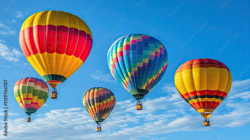 Obraz premium Colorful Hot Air Balloons Soaring Through a Vivid Blue Sky