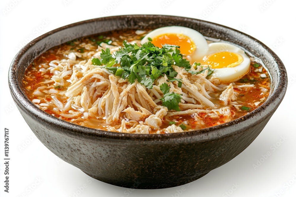 Delicious bowl of chicken soup with egg. Delicious bowl of chicken soup with egg.