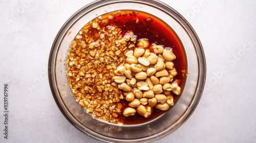 Mixing Ingredients for Flavorful Sauce with Cashews and Syrup