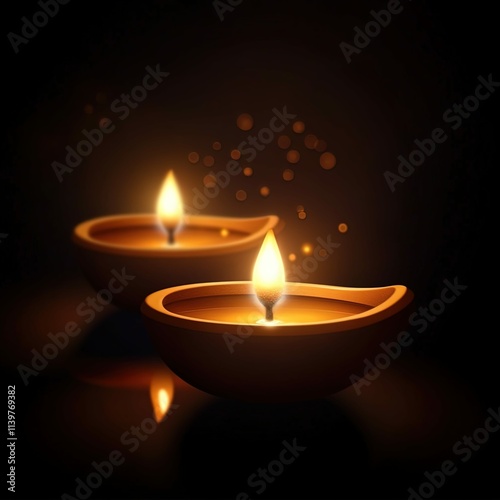 illustation of Diwali festival of lights tradition Diya oil lamps against dark background photo