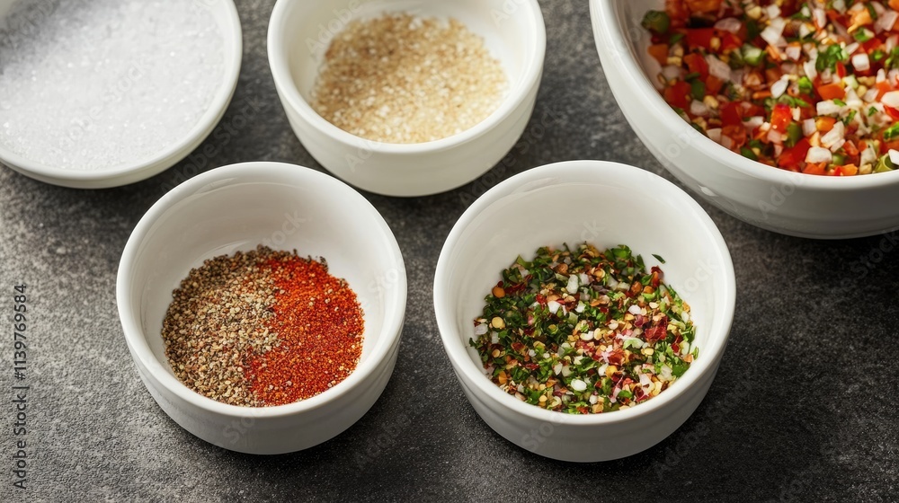 Fresh Herbs and Spices in Bowls for Culinary Inspiration Fresh Herbs and Spices in Bowls for Culinary Inspiration
