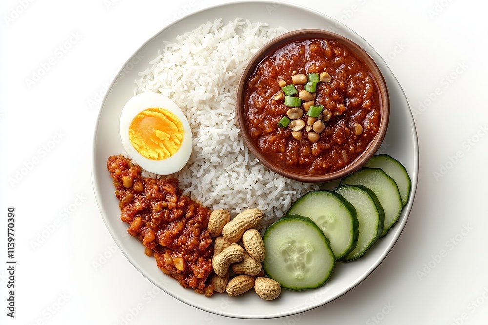 Delicious Nasi Lemak, Malaysian coconut rice dish. Delicious Nasi Lemak, Malaysian coconut rice dish.