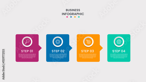 Business infographic template. 4-Step timeline journey. Process diagram, 4 options on white background, Info graph elements vector illustration.