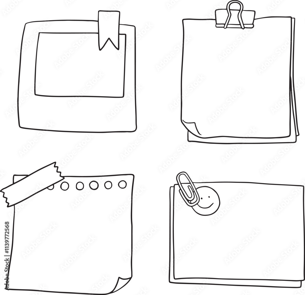 Notebook set with hand drawn sketch and outline style, Hand drawn to do list, today tasks and sketch weekly planner. Clipboard with bullet list, notes page with check and tick vector set.