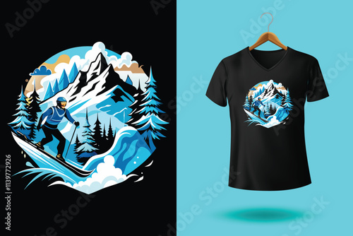 Set of Winter sport athlete silhouettes. Ski jumping, downhill, slalom, skiing emblems. Print design for t-shirt. Sport club emblems.