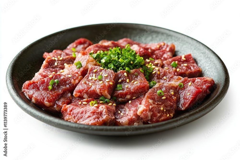 Close up of marinated beef slices ready for grilling. Close up of marinated beef slices ready for grilling.