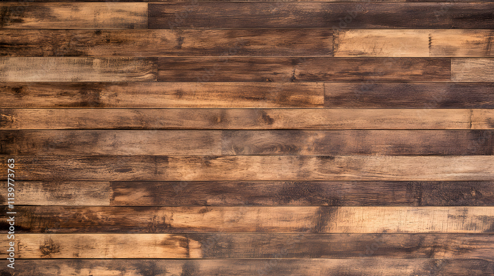 Medium brown wood texture background viewed from above, featuring horizontally stacked, worn wooden planks, ideal as a design element for walls, floors, or tables. Medium brown wood texture background viewed from above, featuring horizontally stacked, worn wooden planks, ideal as a design element for walls, floors, or tables.