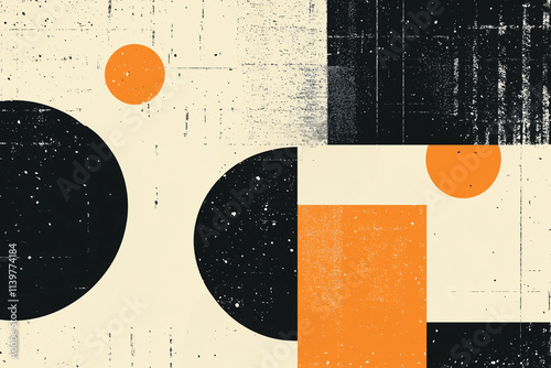 Black, beige and orange background texture. Abstract poster with geometric shapes, mid century style, 50s, Design element, Abstract backgrounds
